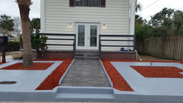 Front yard walkway and steps after refinishing