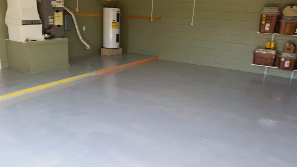 Garage floor finished with a gray coating